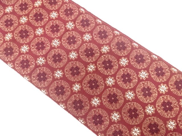 JAPANESEKIMONO / ANTIQUE TSUMUGI FLORAL PATTERN WOVEN NAGOYA OBI (WEAR
